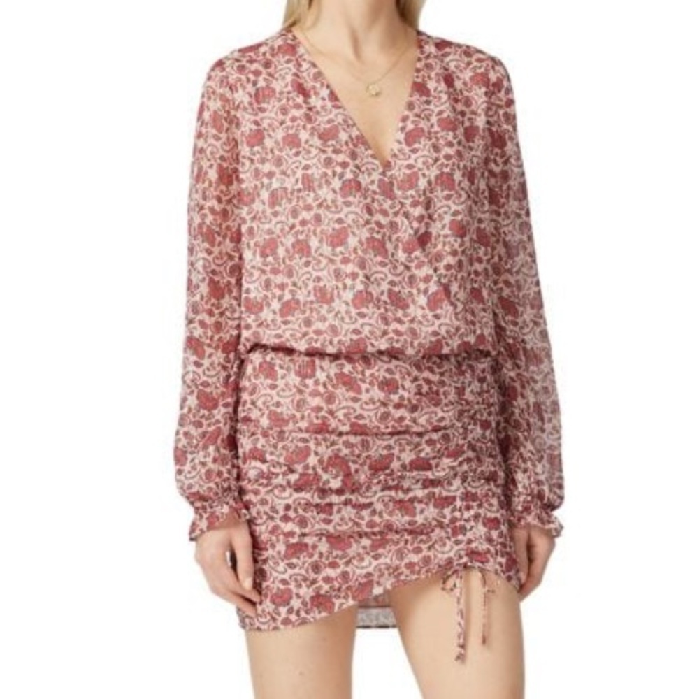 Ramy Brook dress Red Floral Metallic Silk Blend Blouson Small lined